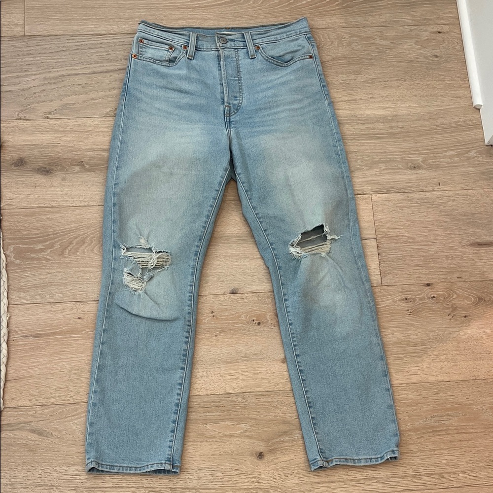 Levi's Light Blue Distressed Straight Leg Jeans
